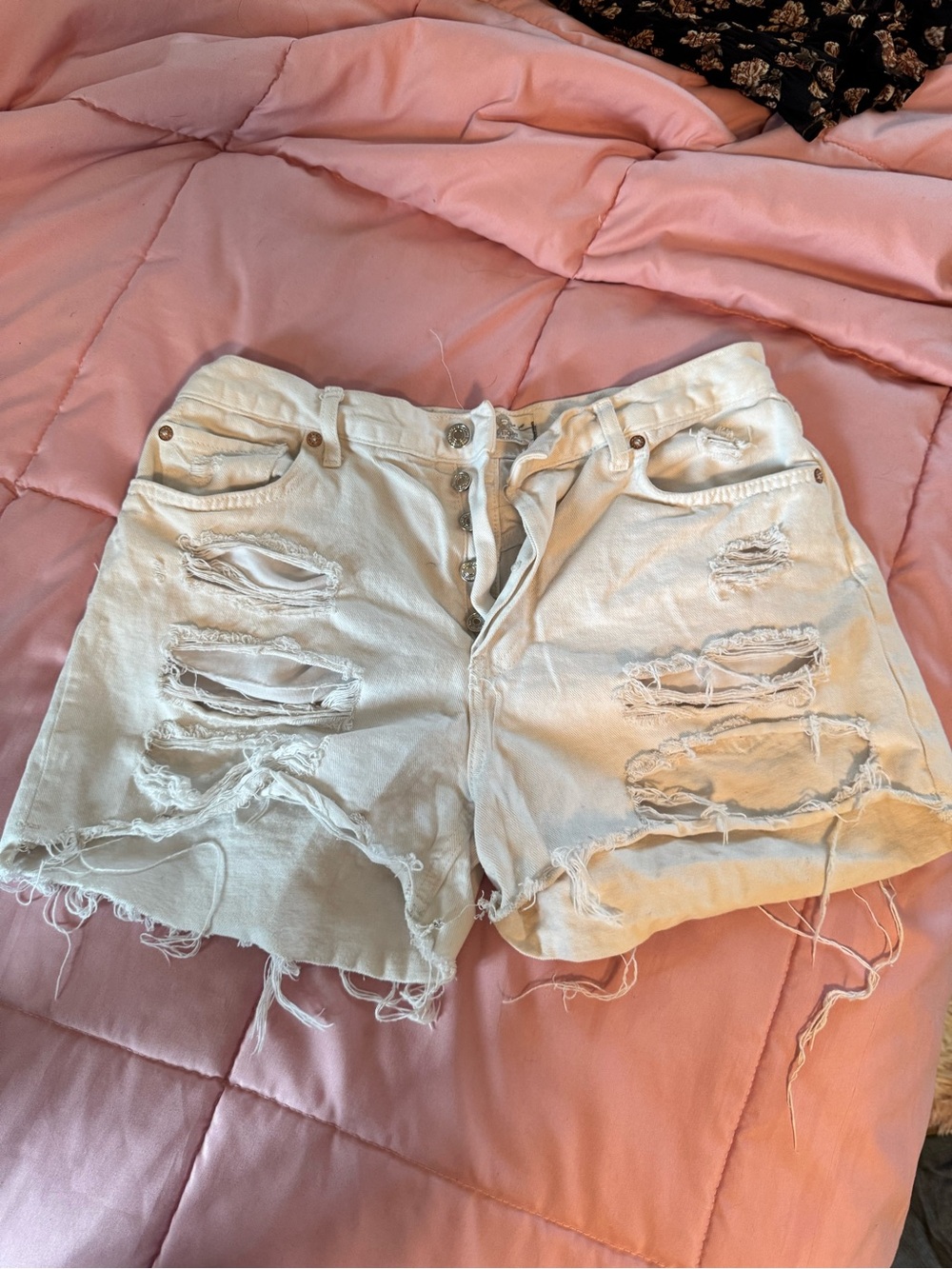 Free People White Distressed Denim Shorts